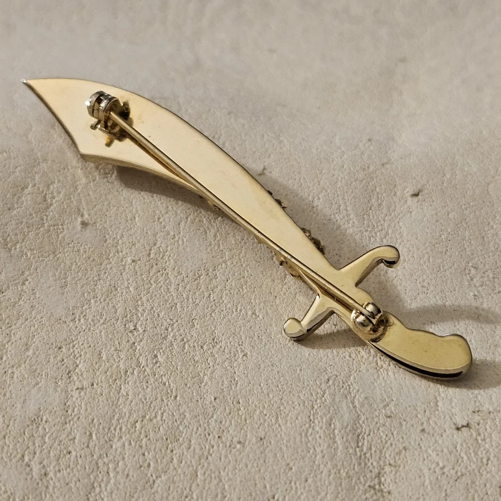 VTG Goldtone Scimitar Sword Brooch with Faux Pearl Accents-Figural Pin 3